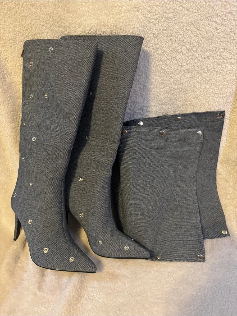 Denim Blue Pointed-Toe Knee Boots - Women